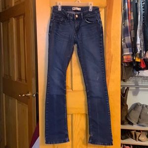 Levi’s dark wash bootcut jeans - very flattering